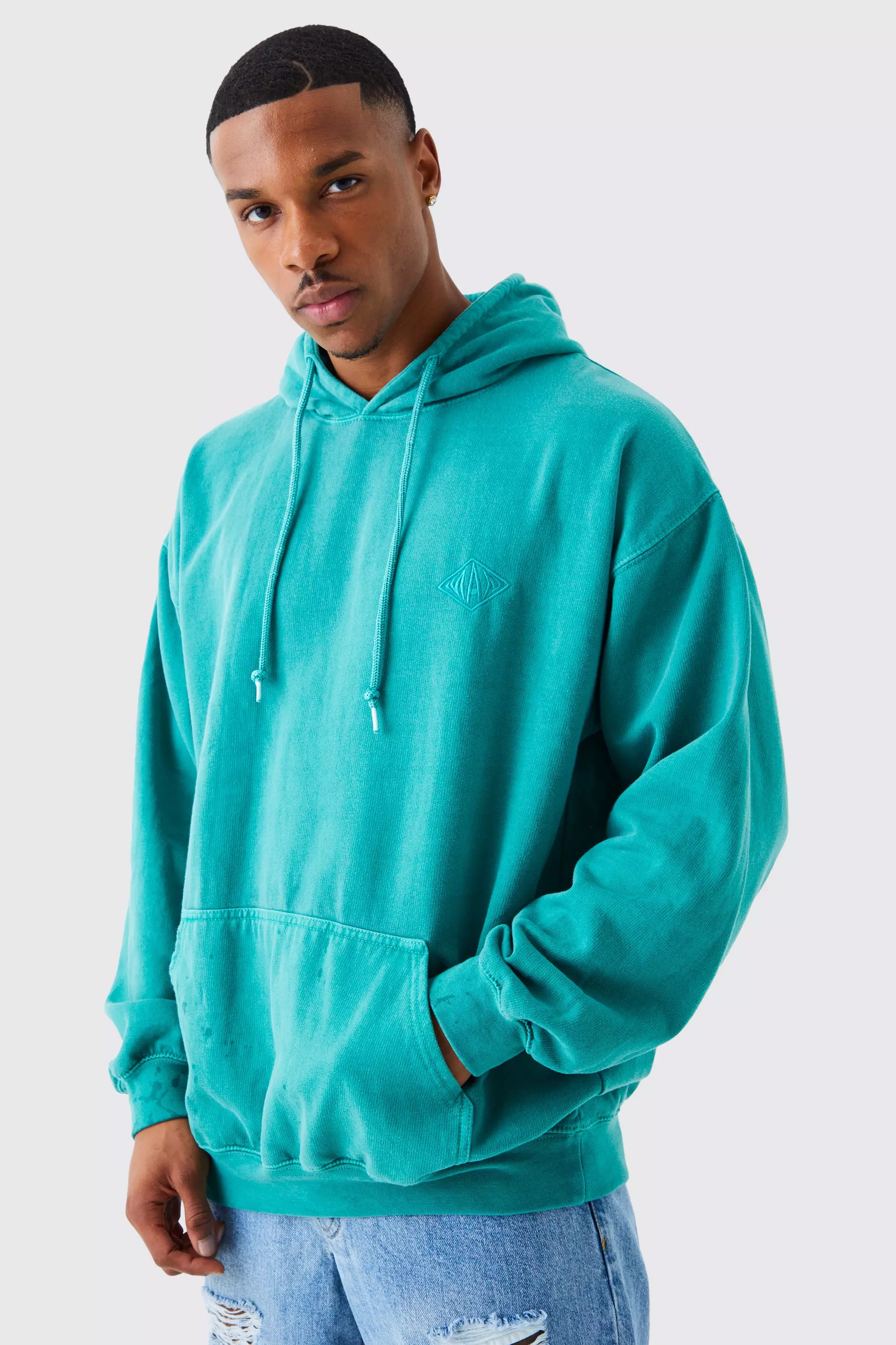 Oversized Washed Man Embroidered Hoodie boohooMAN USA